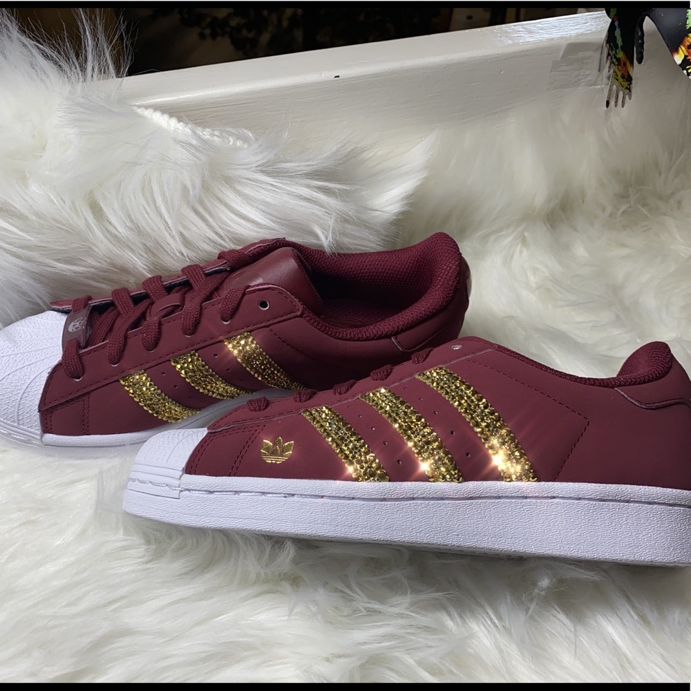 Adidas superstar maroon with bling